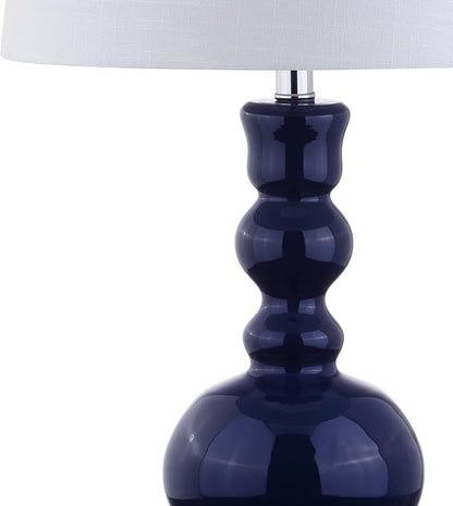 JONATHAN Y 28.5" Navy Glass Table Lamp Set of 2 for Living Room Bedroom Decor, Modern Bedside Lamps with White Linen Shade, LED Bulbs Included (JYL1061E-SET2)