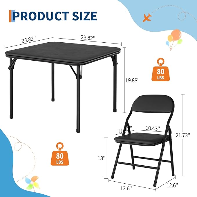 IDEALHOUSE 5 Piece Folding Kids Table and Chairs Set, Children Activity Table and Chairs Set for Dining Room,Daycare,Classrooms