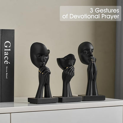3 Pcs Black Decor Prayer Statues, Modern Prayer of Peace Figurines Shelf Decor Accents, Abstract Art Sculpture Home Decorations for Living Room Bedroom Office Bookshelf Coffee Table, Gifts for Women