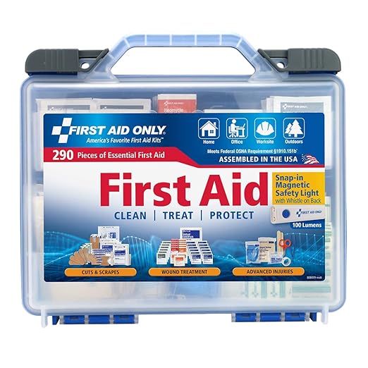 First Aid Only 290 Piece All-Purpose First Aid Kit with Magnetic Safety Light