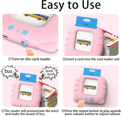 Kidzdo Educational Learning Toys for Toddlers, 540 Sight Words Talking Flash Cards with Music, Montessori Pocket Speech Therapy Toys, Teaching/Birthday Gifts for Ages 2 3 4 5 Years Old Girls (Pink)