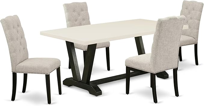 East West Furniture V627EL635-5 5 Piece Dining Table Set for 4 Includes a Rectangle Kitchen Table with V-Legs and 4 Doeskin Linen Fabric Parson Dining Chairs, 40x72 Inch, Multi-Color