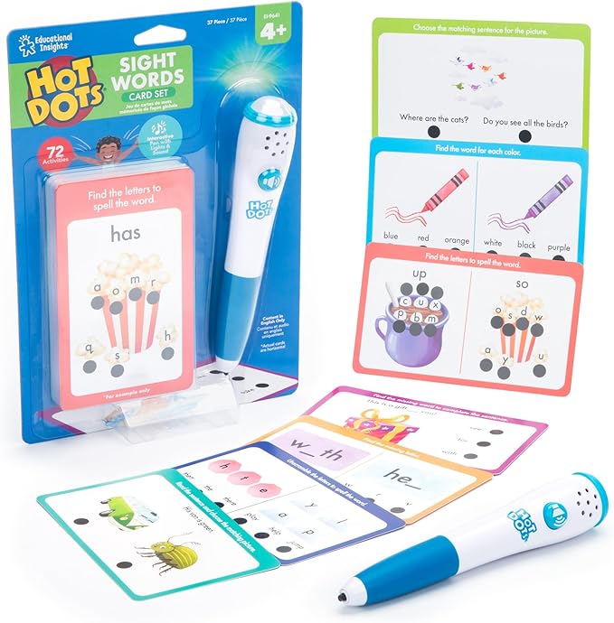 Educational Insights Hot Dots® Sight Words Card Set - Learn to Read Activities for Kids, Includes 26 Double-Sided Cards, Reading Games, Reading Tools, Gift for Ages 4+