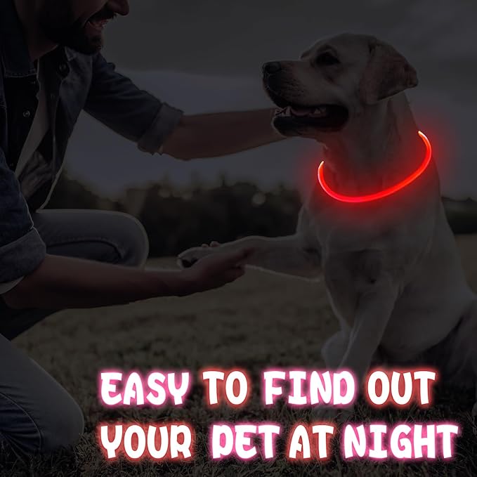 Frienda 4 Pcs Dog Collar LED USB Rechargeable Lights Dog Necklace Collars Doggy Lights for Night Walking Adjustable Safety Lamp Pet Collars for Large Medium Small Puppy(Classic Style,Rose Red, Red)