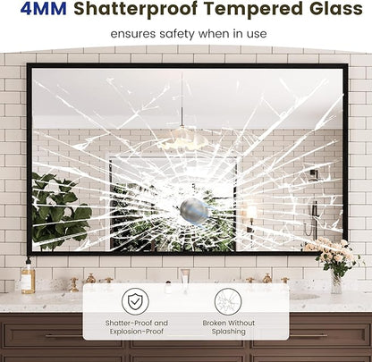 WEER 60X36 Inch Black Bathroom Mirror, Rectangular Framed Mirror for Bathroom, Matte Black Wall Mounted Large Vanity Mirror, Farmhouse Mirror, Tempered Glass, Anti-Rust, Horizontal or Vertical