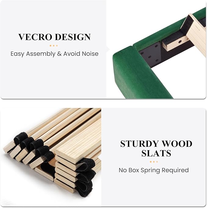 SHA CERLIN Queen Bed Frame/Velvet Upholstered Platform Bed Frame with Headboard/Strong Wood Slats Support/Mattress Foundation/No Box Spring Needed - Green