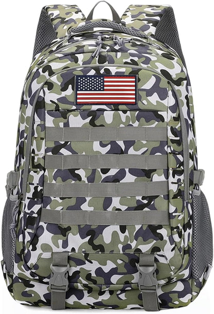35L Camo Tactical Backpack for Boys - Waterproof 19'' Kids Bookbag with 15.6" Laptop Compartment, MOLLE System School Bag for Camping Hiking Travel