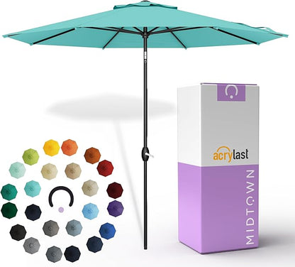 Midtown Umbrellas – The Lean 8 Ft Patio Umbrella with 10-Year-No-Fade Acrylast Acrylic Fabric, Auto-Tilt and 8 Reinforced Ribs for Deck, Pool, Garden, Hotel & Cafes – Azure Canopy, Black Pole