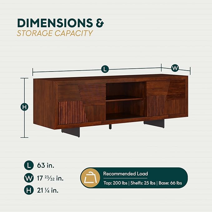 Bme Trapeze TV Stand for Living Room – Wooden Media Console with Storage, Metal Legs, Large Walnut TV Stand for Stylish Home Entertainment Setup