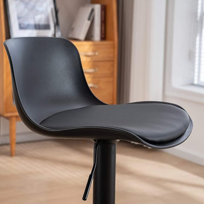 YOUTASTE Black Bar Stools Set of 2 Counter Height Bar Stool Upholstered Adjustable Swivel Metal High Back Bar Chairs PU Soft Cushion for Home and Kitchen