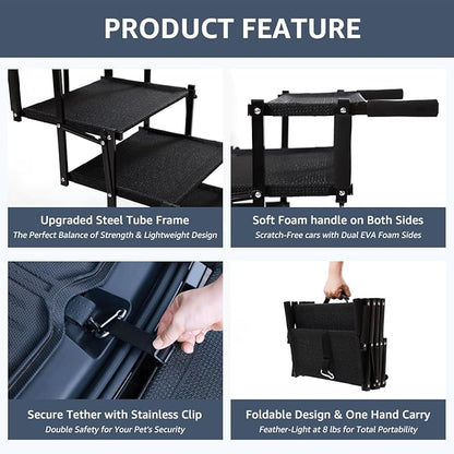 Foldable Dog Stairs for Large Dogs - Extra Wide Pet Ramp for Cars, SUV, Truck, Non-Slip Surface, Supports Up to 250 Lbs, 5 Steps