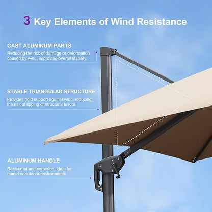 PURPLE LEAF 11ft Patio Umbrella with Base Included Large Offset Umbrella Hanging Double Top Square Cantilever Outdoor Umbrella for Garden Deck Backyard Pool Taupe