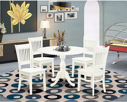 East West Furniture DMVA5-LWH-W 5 Piece Modern Dining Table Set Includes a Round Wooden Table with Dropleaf and 4 Kitchen Dining Chairs, 42x42 Inch, Linen White