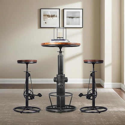 Set of 2 Industrial Bar Stool-Swivel Vintage Coffee Kitchen Dining Island Chair-Bike Pedal Footrest-Extra Tall Pub Height Adjustable 29-37"
