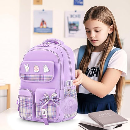 School Backpacks for Girl - 5PCS Cute Girls Backpack with Lunch Box Set for Kids Teens Elementary Middle School,18" Large Capacity Bookbag with Multiple Pockets,Perfect for Travel and School