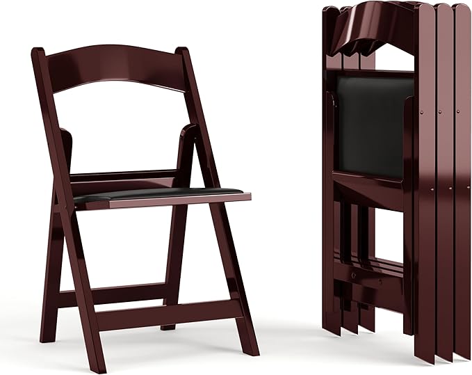 Flash Furniture Hercules Series Folding Chairs for Weddings and Formal Events, Stackable Commercial Event Seats with 1,000-lb. Static Weight Capacity, Set of 4, Red Mahogany