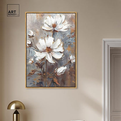 Art Remedy White Textured Flowers Canvas Elegant Floral Wall Art, Gold Frame, 30" x 45"