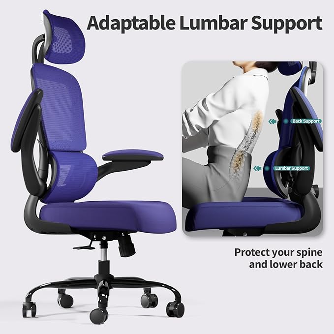 Office Chair Ergonomic Desk Chair, 330 LBS Home Mesh Office Desk Chairs with Wheels, Comfortable Gaming Chair, High Back Office Chair for Long Hours (Violet)