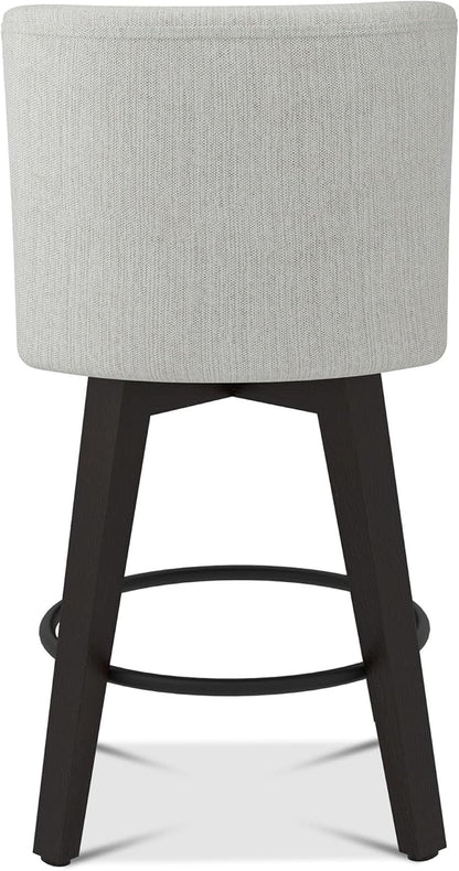 Counter Height Swivel Bar Stools Set of 2, 26" Seat Height Modern Bar Stools with Back and Solid Wood Legs for Kitchen Island, Fabric in Ivory White