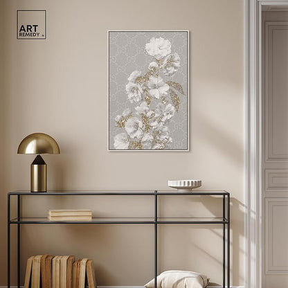 Art Remedy Floral in Classic Fashion Canvas Delicate Farmhouse Wall Art, Silver Frame, 20" x 30"