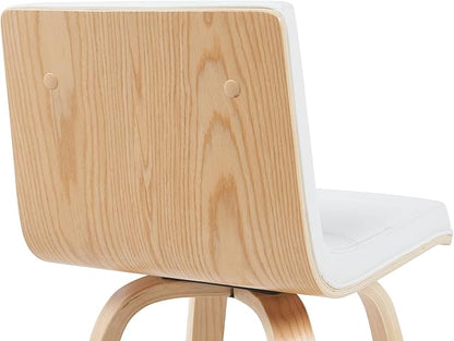 Vienna Modern Counter Height Swivel Bar Stool with White Faux Leather Seat and Patterned Oak Wood Frame Set of 3