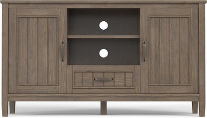 SIMPLIHOME Lev SOLID WOOD 53 Inch Wide Contemporary TV Media Stand in Smoky Brown for TVs up to 60 Inches, For the Living Room and Entertainment Center