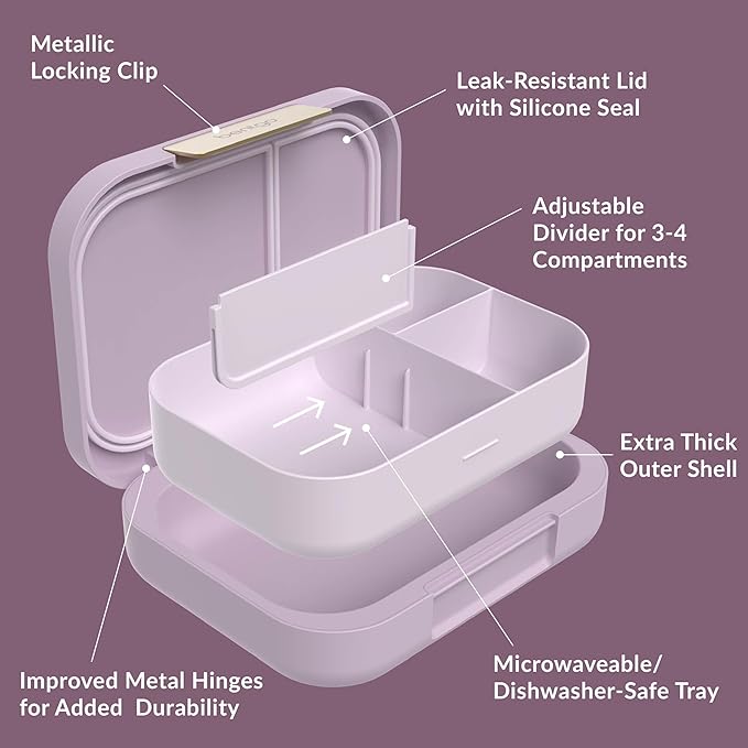 Bentgo Modern - Adult & Teen Bento Lunch Box; 3-4 Compartments, Leak-Resistant, 5.5 Cup Capacity/44 fl oz, Improved Locking Clips, Reusable, BPA-Free, Dishwasher/Microwave Safe Tray (Orchid)