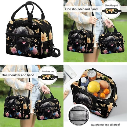 Pekingese Kids School Bookbag 3 in 1 Set for Boys Girls, Kids Backpack with Lunch Box Pencil Case, Lightweight Girls Backpack for Elementary Middle School, Black