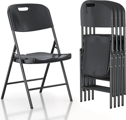 VECELO 4 Pack Folding Chairs, Indoor/Outdoor Use Plastic Seat with Steel Frame, for Events, Office, Wedding, Party, Stackable & Portable, Black