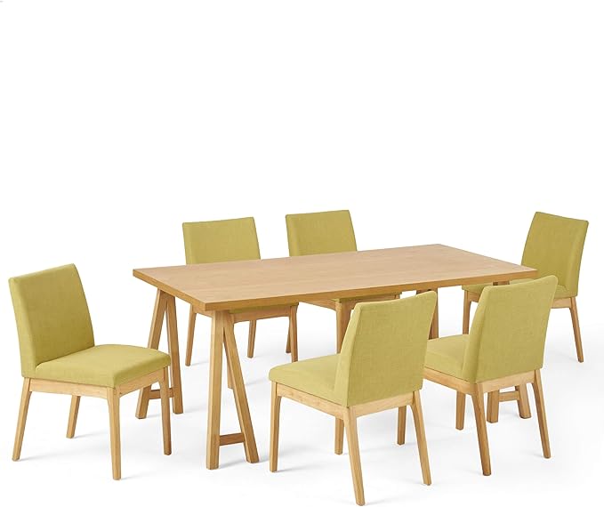 Christopher Knight Home Benson Mid-Century Modern 7 Piece Dining Set, Green Tea and Natural Oak