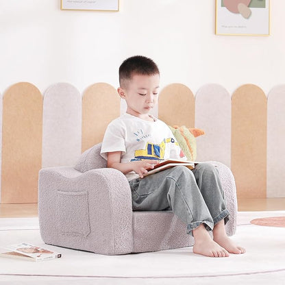 Tiita Kids Sofa, 2-in-1 Kid Sofa Chair, Convertible Chirldren Couch to Lounger, Flip Out Kids Sofa Chair, Toddler Armrest Chair Bed, Folding Kids Play Sofa for Girl or Boy, Grey