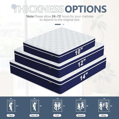 Twin XL Mattress, 12 Inch Hybrid Twin XL Size Mattresses in a Box, Gel Memory Foam and Pocket Coils Innerpring Mattress with Ergonomic Design, Cooler Sleep with Pressure Relief and Support,39"*80"*12"