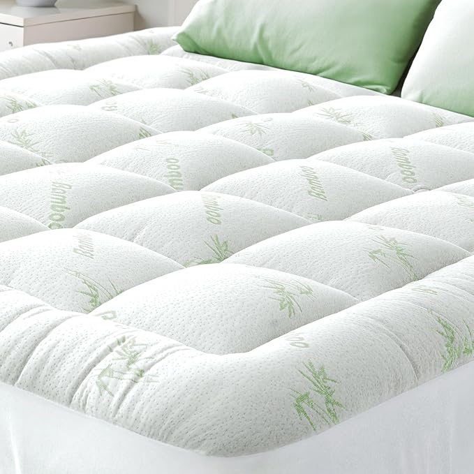 Ultra Soft California King Size Mattress Topper - Viscose Made from Bamboo Pillow Top Mattress Pad for Back Pain Relief - Naturally Cooling for Hot Sleepers, Green