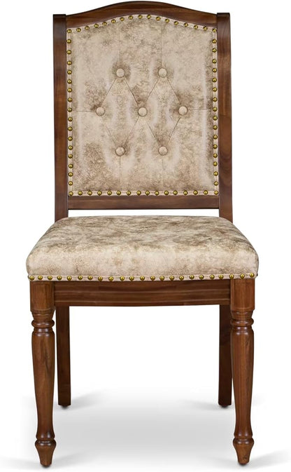 LEMA7-AWA-36 7 Pieces Dining Room Set Consists of a Rectangular Modern Dining Table and 6 Light Beige Polyester Fabric Kitchen Chairs, Antique Walnut Finish