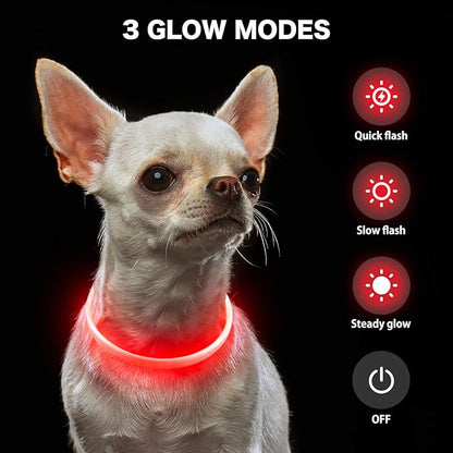 BSEEN Light Up Dog Collar - Rainproof LED Dog Collar Rechargeable - TPU Cuttable Glowing Puppy Collar for Small Dogs& Cats, High Visibility Safety Dog Lights for Night Walking (XS-Red 40cm)