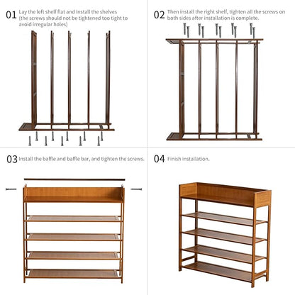 Shoe Rack Organizer, 5 Tier Bamboo Shoe Rack for Entryway, Front Door for Entryway,Closet and Bedroom Storage, Shoe Shelf（Brown）
