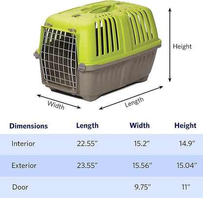 MidWest Homes for Pets Spree Travel Carrier ??Hard-Sided Dog & Cat Carrier, Small Pet Travel Crate with Handle, Ventilated Design, Easy Assembly, 24-Inch, Green