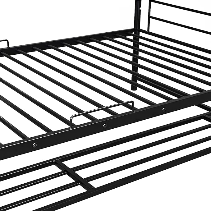 Twin Over Twin Metal Bunk Bed with Shelf and Guardrails, Heavy-Duty Steel Bed Frame,Built-in Ladder,Can Be Divided into 2 Separate Beds,for Kids Teens Adults,Black