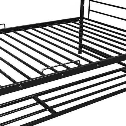Twin Over Twin Metal Bunk Bed with Shelf and Guardrails, Heavy-Duty Steel Bed Frame,Built-in Ladder,Can Be Divided into 2 Separate Beds,for Kids Teens Adults,Black