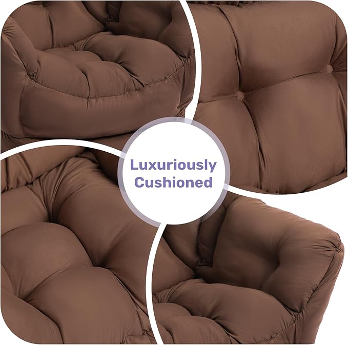 HollyHOME Fabric Lazy Chair with Foldable Ottoman, Accent Comfy Lounge Arm Chair and Folding Footrest Stool Set, Leisure Sofa Reading Chair and Footstool for Living Room, Bedroom, Dorm, Coffee Brown