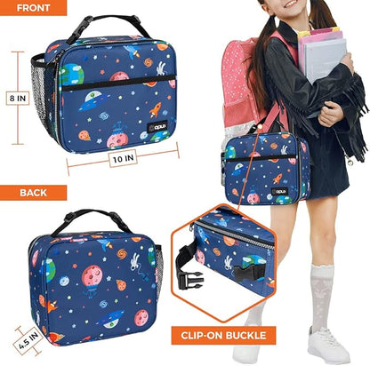Opux Space Astronaut Lunch Bag, Soft Insulated Lunch Box for Kids, Boys, Girls, Reusable, Portable, Waterproof, Durable