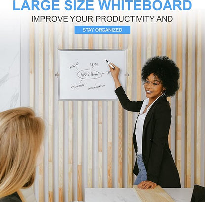 Dry Erase White Board, Cazeyoo Magnetic Desktop Whiteboard 16 x 12inch with Stand, 10 Markers, 4 Magnets and 1 Eraser, Portable Double-Sided White Board for Kids Drawing, Office, Home, School