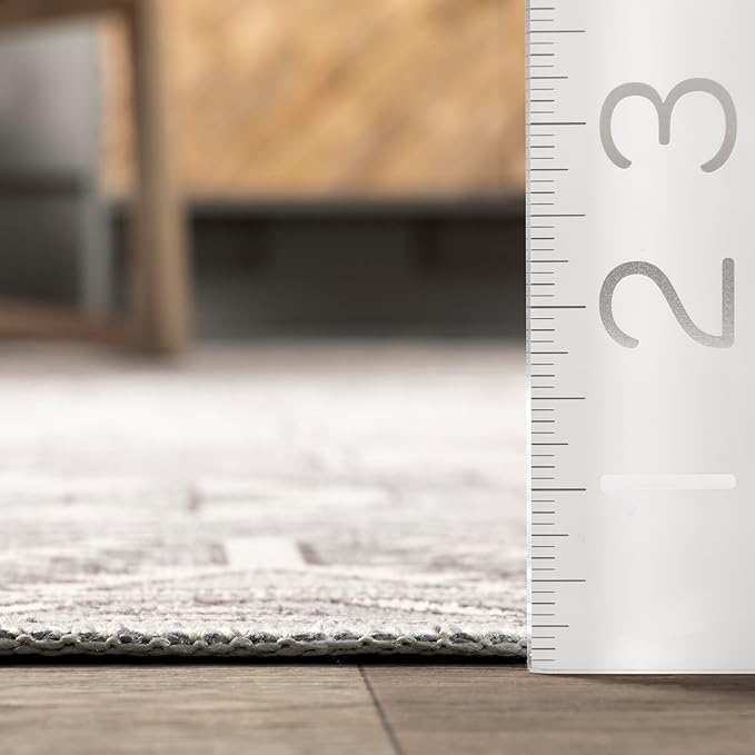 Nuloom SpinClean Bowie Rust/Ivory, 6' Round, Vintage Oriental, Soft and Cozy, High Traffic, Stain Resistant, Easy Clean, Durable Washable Area Rug for Bedroom, Living Room, Dining, Entryway