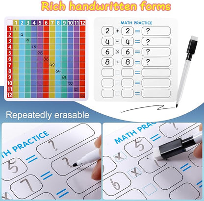 Multiplication Table Game pop Fidget Toys Educational Math Learning Board with Marker, Rainbow Colors, 12x12 Grid Multiplication Charts for Kids Multiplication Flash Cards