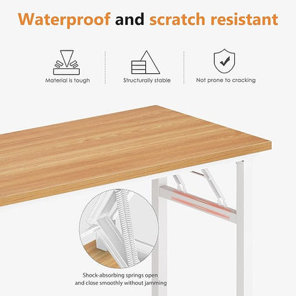 DlandHome Computer Desk 62 inches Office Desk Computer Table Study Writing Desk Workstation for Home Office Metal Frame Teak and White