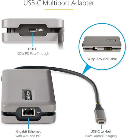 StarTech.com USB-C Docking Station for MacBook Pro M1 M2 M3 M4 and Windows, 4K 60Hz HDMI or 1080p VGA Video, USB 10Gbps Hub, 100W Laptop Charging, GbE, 1ft/30cm Cable