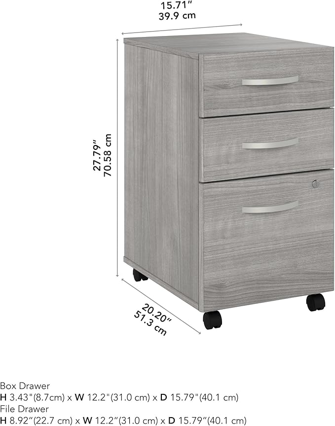 Bush Business Furniture Studio C 3 Drawer Mobile File Cabinet in Platinum Gray | Assembled Office Storage Unit for Home or Commercial Spaces