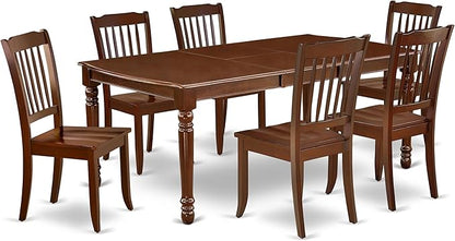 East West Furniture DODA7-MAH-W 7 Piece Kitchen Table & Chairs Set Consist of a Rectangle Dining Room Table with Butterfly Leaf and 6 Solid Wood Seat Chairs, 42x78 Inch, Mahogany