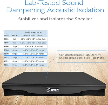 Pyle Speaker Isolation Pads - 13 x 11 x 2.6 inches - Acoustic Noise Isolation Platform - Foam Riser Recoil Stabilizer with Rubber Base for Studio Monitor, Subwoofer, Loudspeaker - PSIO8