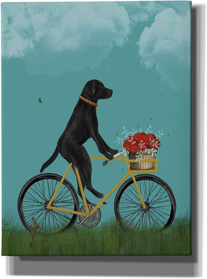 Epic Graffiti 'Black Labrador on Bicycle - Sky' by Fab Funky Canvas Wall Art, 40"x54"